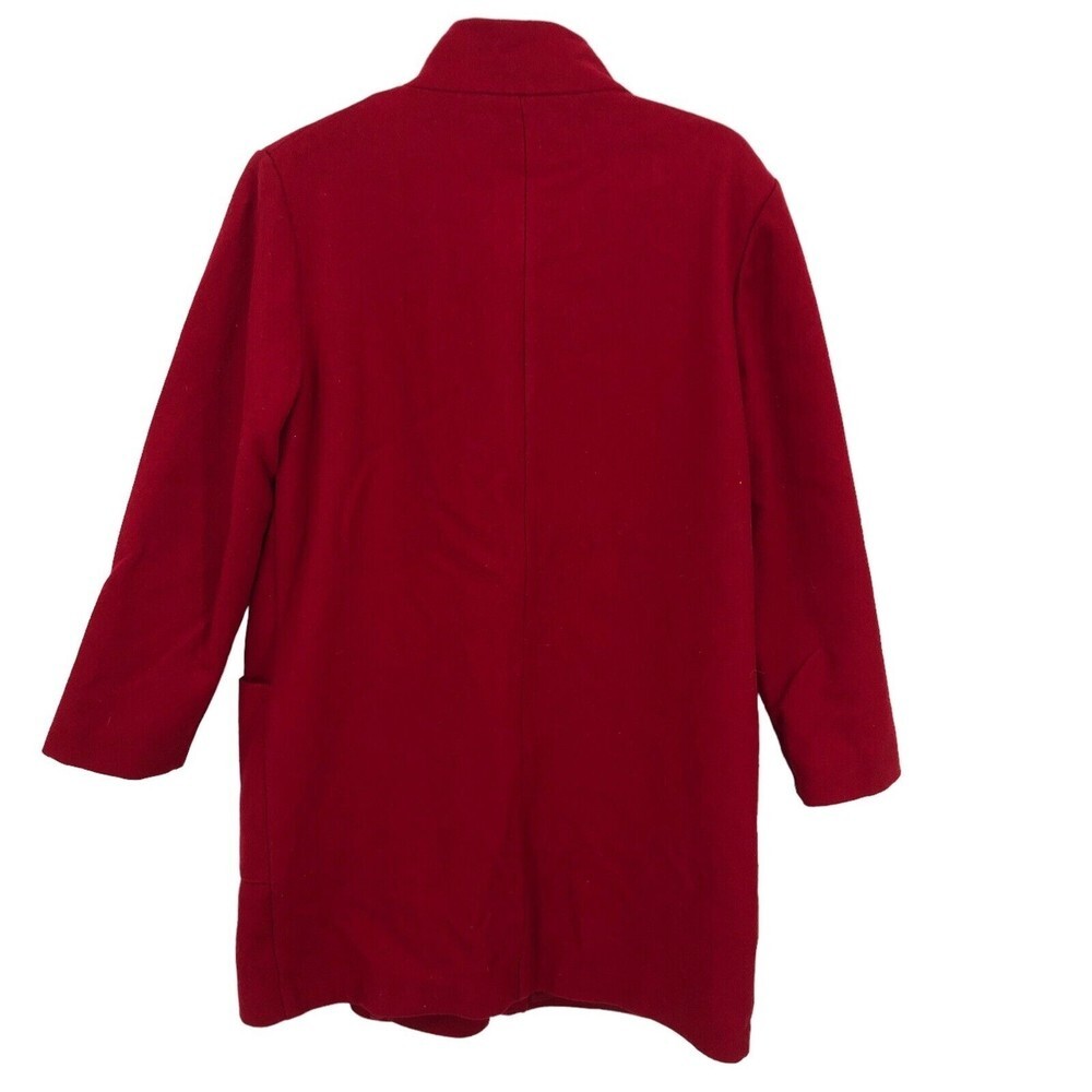 Vintage 80s Red Wool Mod Pea Mock Neck Mother of Pearl Button Beau Brem Coat USA - Picture 4 of 11